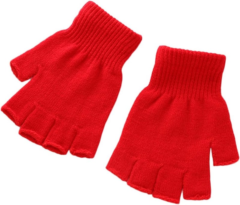 XF Boys' and Girls' Solid Knitted Half Finger Mittens Typing Gloves, Small - Image 1